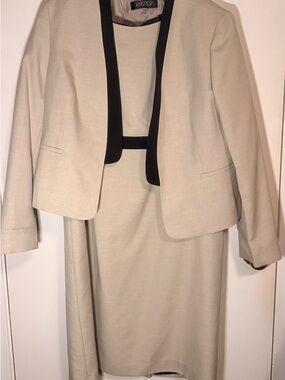 Evan Picone Jacket and Kasper Sleeveless Dress Cream with Black Trim